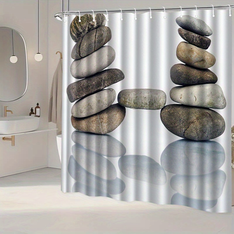 Home Bathroom Spa - Zen Stone Stack Shower Curtain, Grey