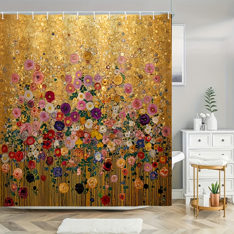 Home Bathroom Spa - Luxury Gold Floral Print Shower Curtain