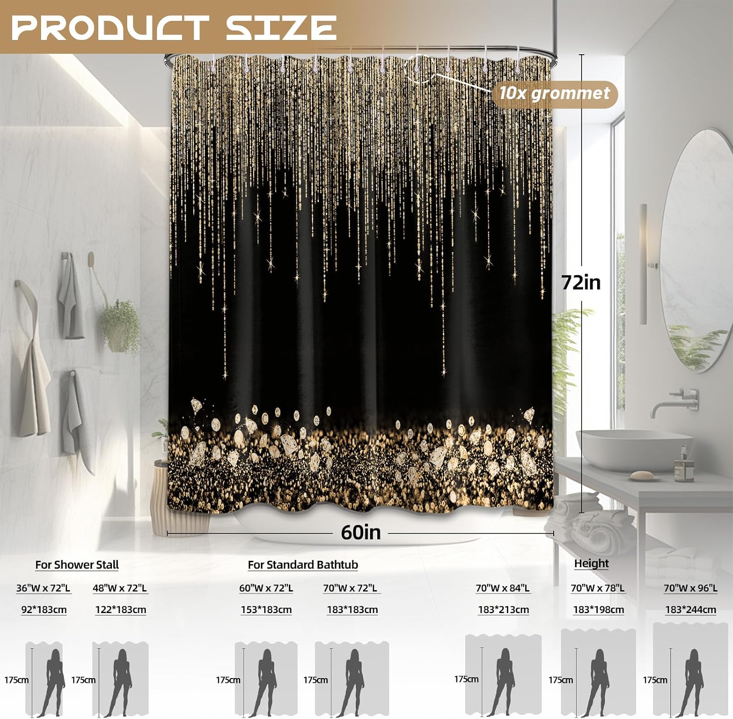 Luxurious Gold Glitter Shower  - огляд і ціна Home Bathroom Spa