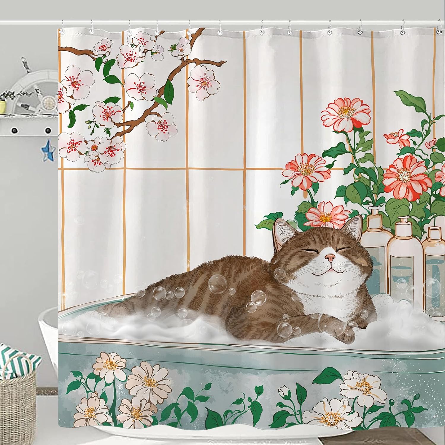 Aesthetic Cat Floral Watercolo - огляд і ціна Home Bathroom Spa Ideas
