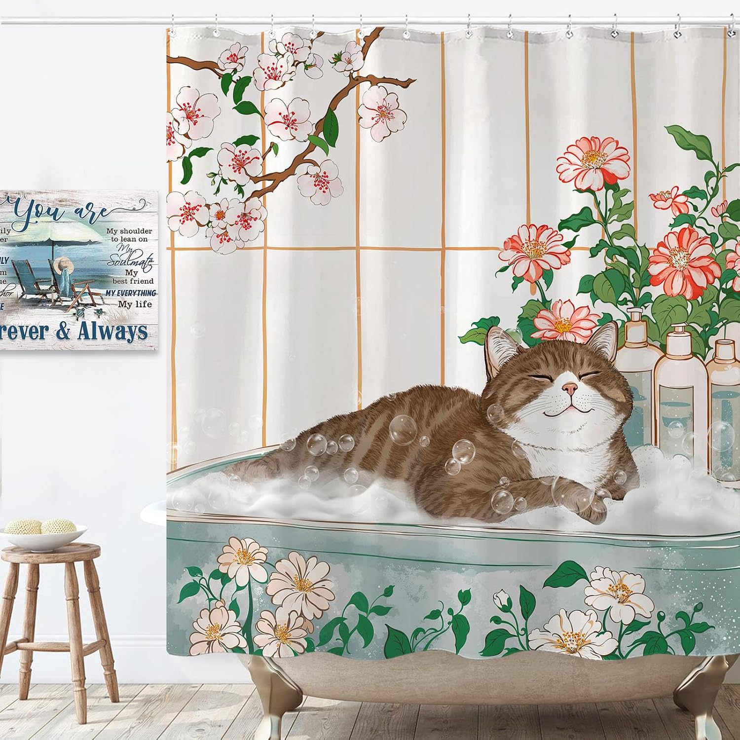 Aesthetic Cat Floral Watercolo - огляд і ціна Home Bathroom Spa Ideas